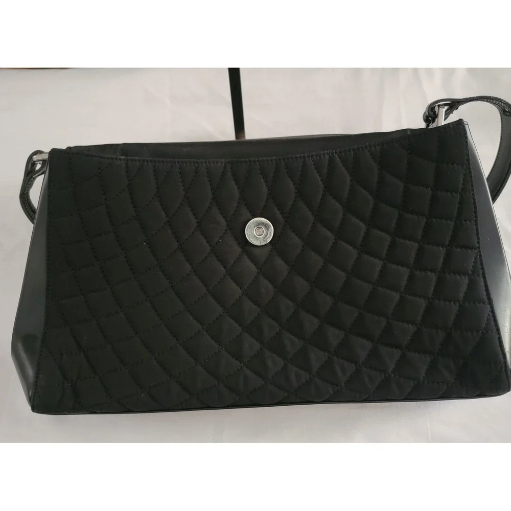 Bally Blk Quilt Nylon Leather Trim‎ Shoulder Bag Silver Hardware Handbag vintage
